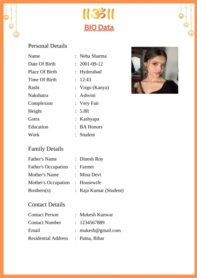 Marriage Biodata Template 1
