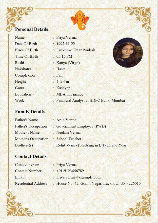 Marriage Biodata Template 2