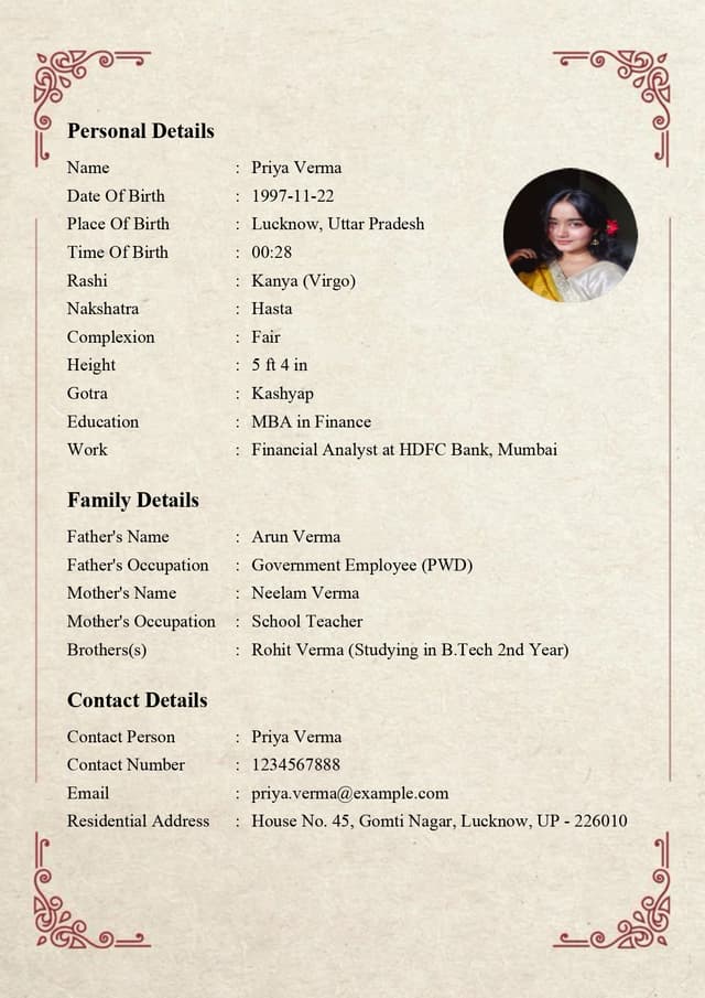Marriage Biodata Template 1
