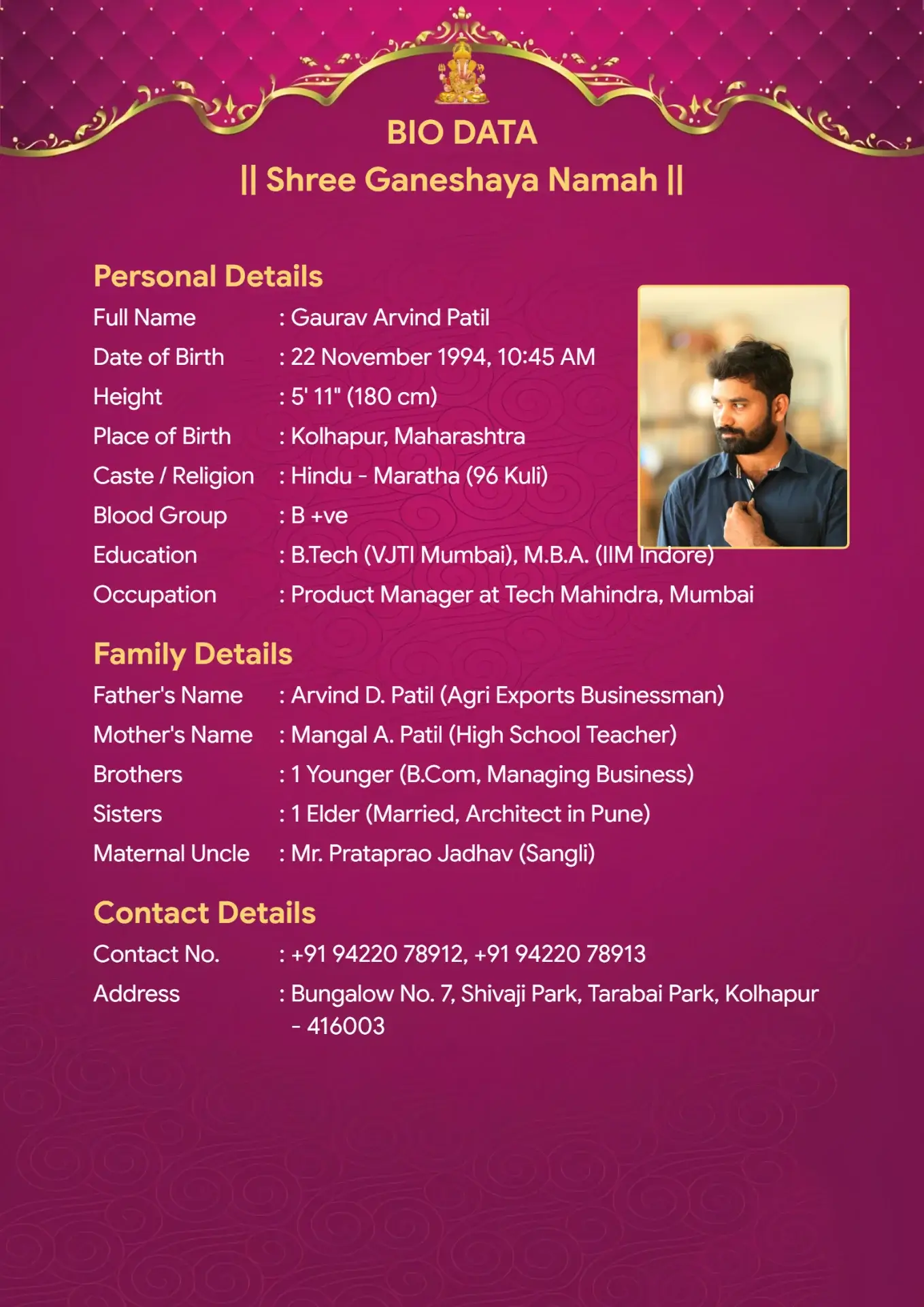 Marriage biodata template - Magenta design