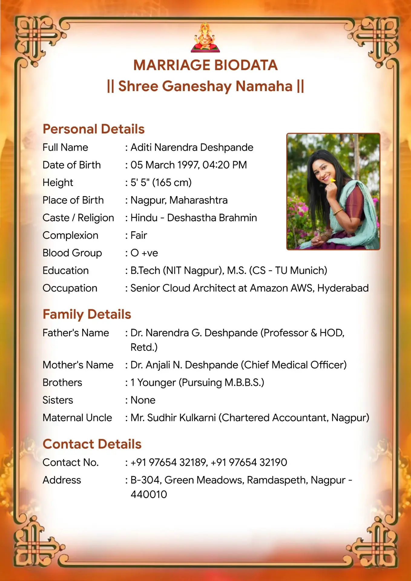 Marriage biodata template - Amber design
