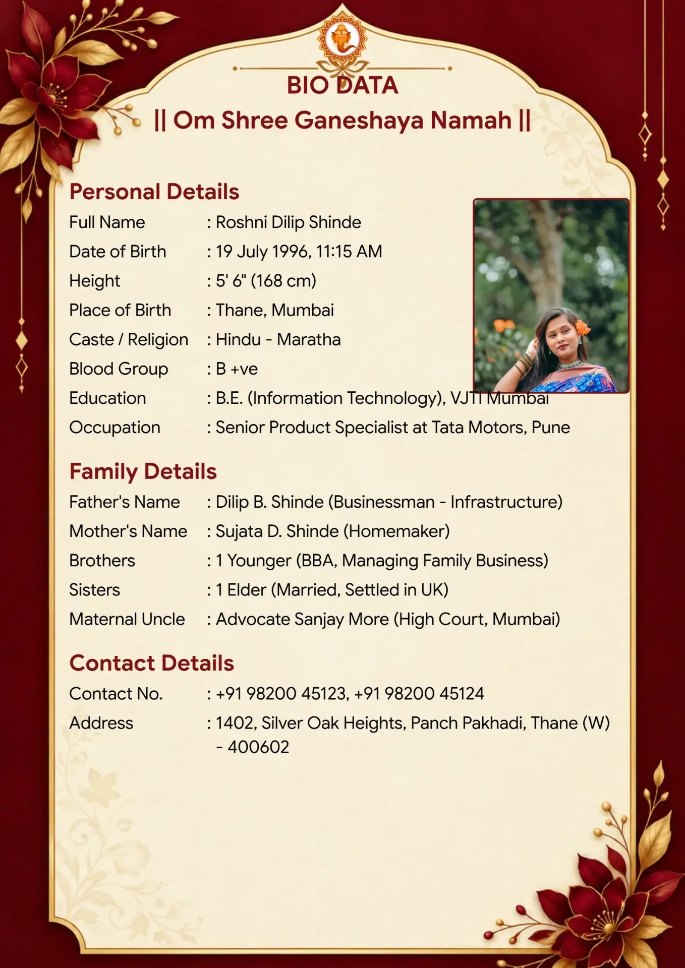 Marriage biodata template - Crimson design
